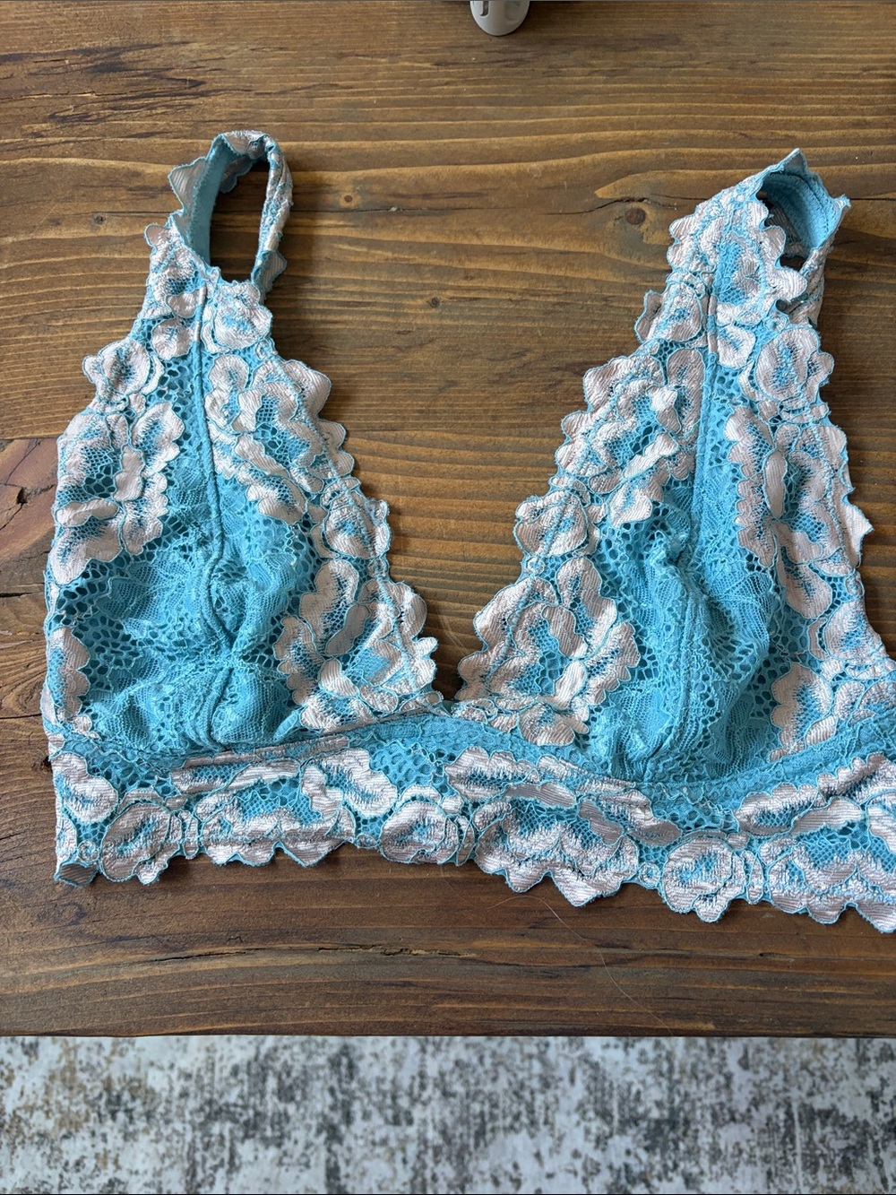 Free People Lace Bralette in Aqua with Cream Floral Trim
